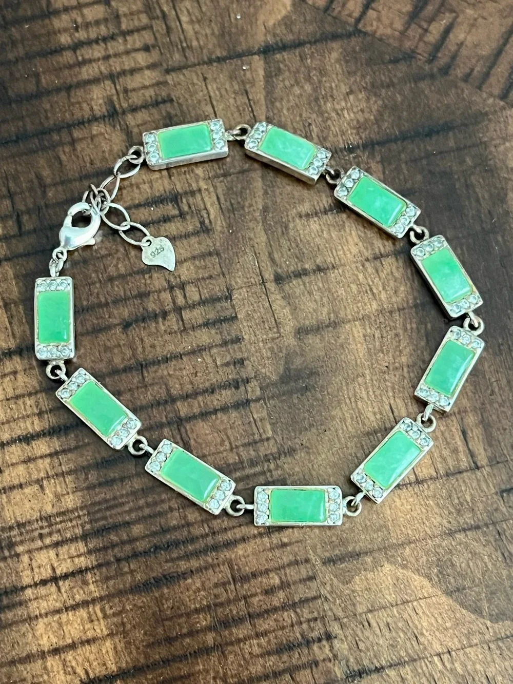 Vintage 925 Sterling Silver Green Chalcedony Bracelet 6.5–7.75” Apple Green
